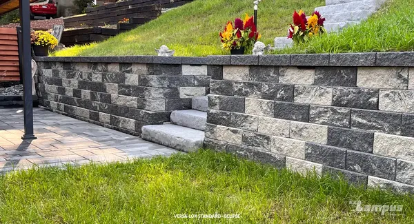Versa-Lok Standard retaining wall in Eclipse color blend with integrated steps